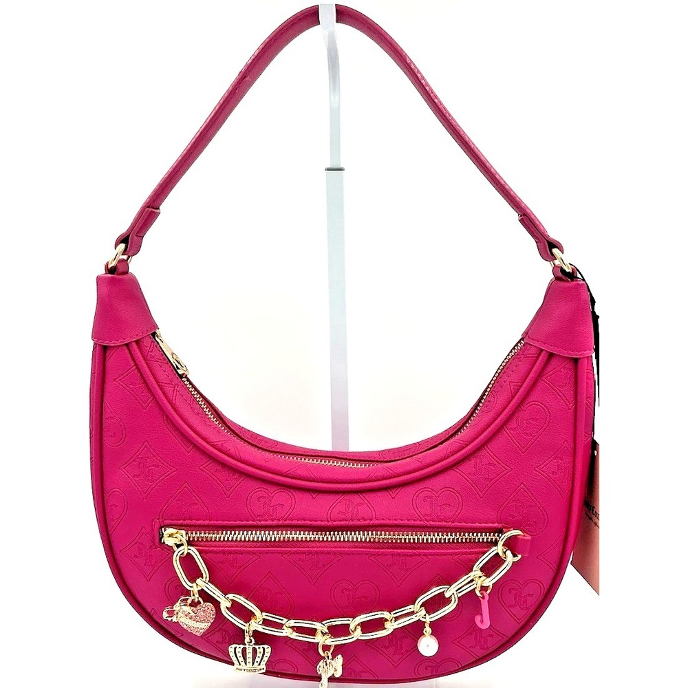 Juicy Couture Top Notch Hobo Shoulder Bag Raspberry Tart Gold Hardware Charms
